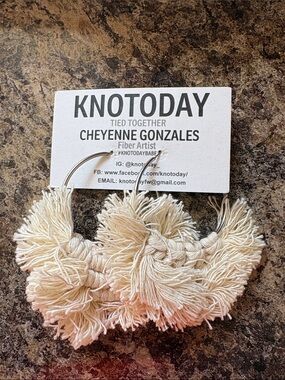 Cream Macrame Hoop Earrings by Cheyenne Gonzales